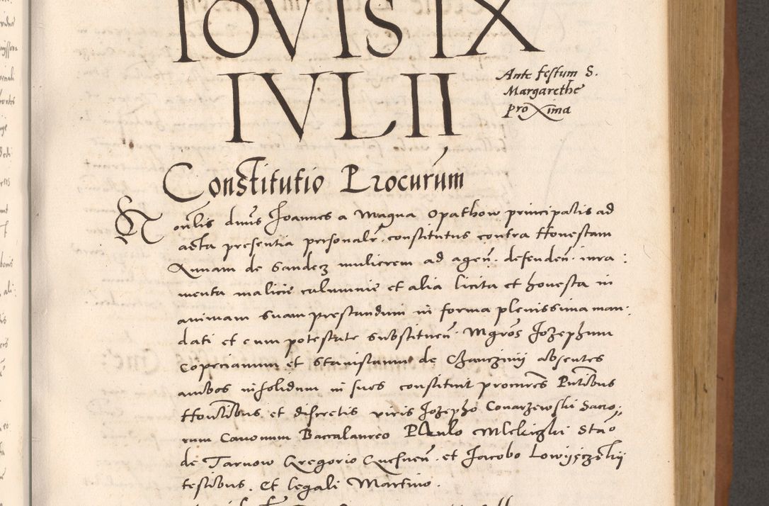 Zdjęcie nr 417 dla obiektu archiwalnego: Acta actorum causarum, sentenciarum tam diffinitivarum quam interloquutoriarum, decretorum, obligationum, quietationum et constitucionum procuratorum coram reverendo domino Bartholomeo Ganthkowsky cancellario Gnesnensi, archidiacono et reverendissimi in Christo patris domini Andree Dei gratia episcopi Cracoviensis vicario in spiritualibus generali Cracoviensi ad annum Domini millesimum quingentesimum quingentesimum primum, cuius indictio nona, pontificatus sanctissimi in Christo patris domini Julii divina providencia pape tercii, annus secundus (sic!) felici omine incipiutur.