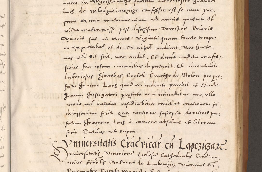 Zdjęcie nr 61 dla obiektu archiwalnego: Acta actorum causarum, sentenciarum tam diffinitivarum quam interloquutoriarum, decretorum, obligationum, quietationum et constitucionum procuratorum coram reverendo domino Bartholomeo Ganthkowsky cancellario Gnesnensi, archidiacono et reverendissimi in Christo patris domini Andree Dei gratia episcopi Cracoviensis vicario in spiritualibus generali Cracoviensi ad annum Domini millesimum quingentesimum quingentesimum primum, cuius indictio nona, pontificatus sanctissimi in Christo patris domini Julii divina providencia pape tercii, annus secundus (sic!) felici omine incipiutur.