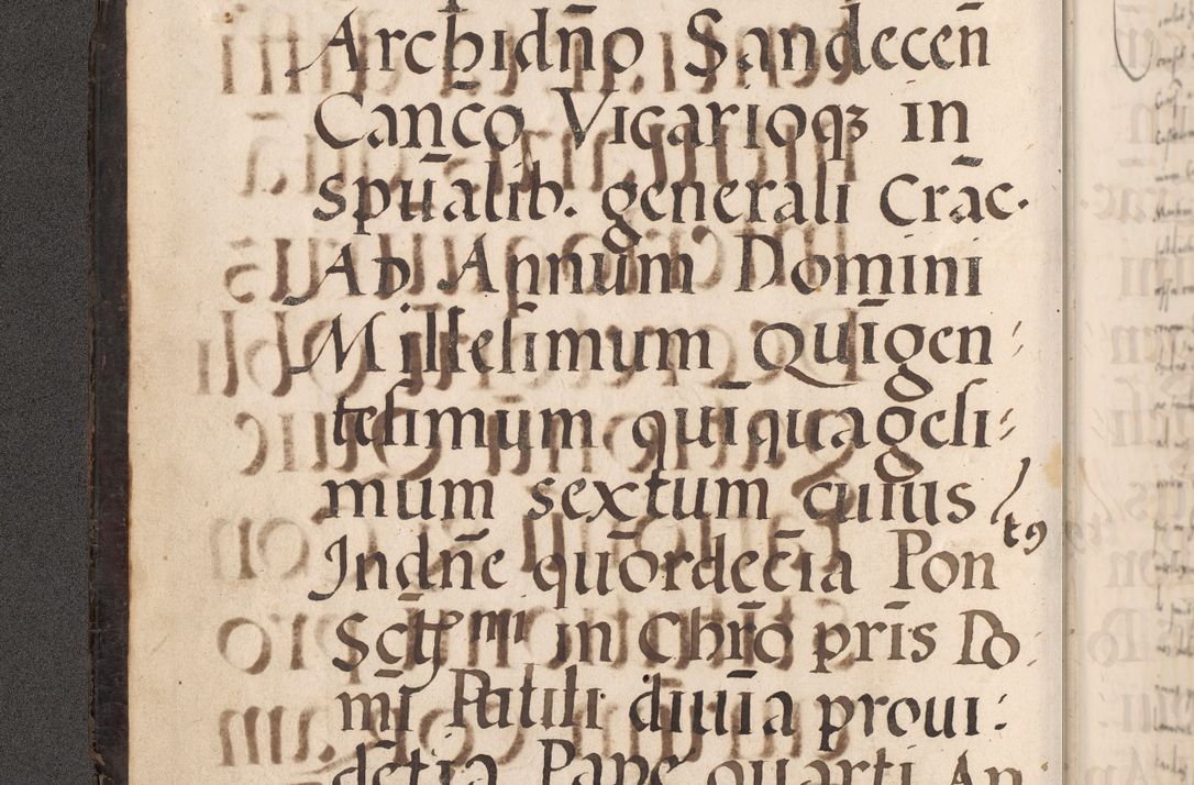 Zdjęcie nr 8 dla obiektu archiwalnego: Acta actorum causarum, sententiarum tam diffinitivarum quam interloquutoriarum, decretorum, obligationum, quietationum et constitutionum procuratorum coram reverendo domino Stanislao Schlomovski praeposito Calissiensi, archidiacono Sandecensi, canonico vicarioque in spiritualibus generali Cracocoviensi ad annum Domini millesimum quingentesimum quinquagesimum sextum, cuius indicatio quatuor decima, pontificatus sanctissimi in Christo patris domini Pauli divina providencia pape quarti anno ipsius