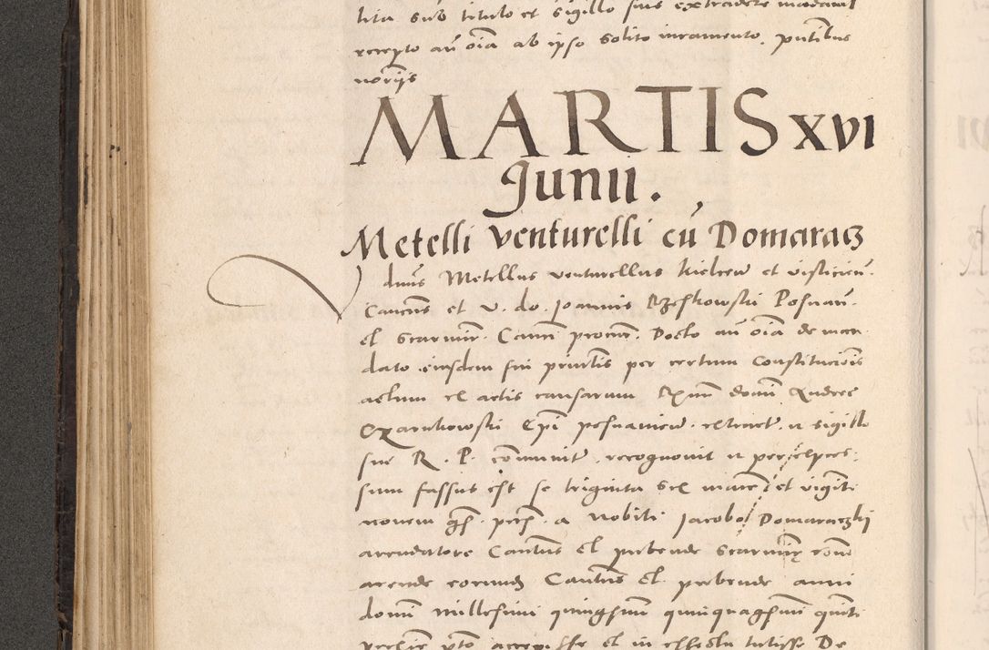 Zdjęcie nr 202 dla obiektu archiwalnego: Acta actorum causarum, sententiarum tam diffinitivarum quam interloquutoriarum, decretorum, obligationum, quietationum et constitutionum procuratorum coram reverendo domino Stanislao Schlomovski praeposito Calissiensi, archidiacono Sandecensi, canonico vicarioque in spiritualibus generali Cracocoviensi ad annum Domini millesimum quingentesimum quinquagesimum sextum, cuius indicatio quatuor decima, pontificatus sanctissimi in Christo patris domini Pauli divina providencia pape quarti anno ipsius
