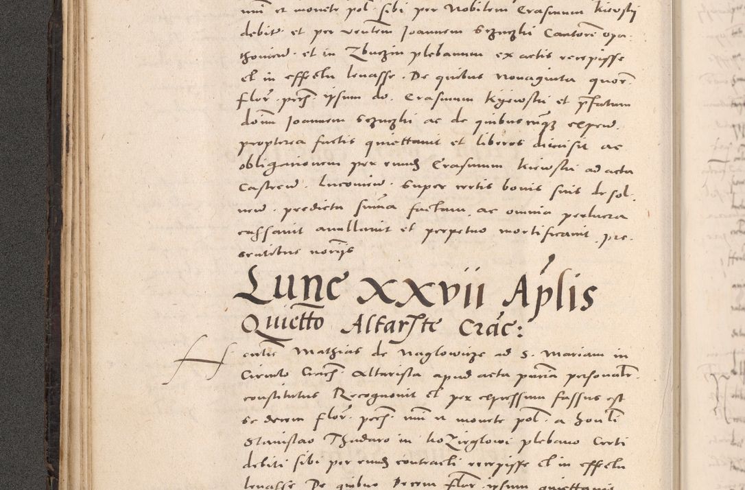 Zdjęcie nr 96 dla obiektu archiwalnego: Acta actorum causarum, sententiarum tam diffinitivarum quam interloquutoriarum, decretorum, obligationum, quietationum et constitutionum procuratorum coram reverendo domino Stanislao Schlomovski praeposito Calissiensi, archidiacono Sandecensi, canonico vicarioque in spiritualibus generali Cracocoviensi ad annum Domini millesimum quingentesimum quinquagesimum sextum, cuius indicatio quatuor decima, pontificatus sanctissimi in Christo patris domini Pauli divina providencia pape quarti anno ipsius