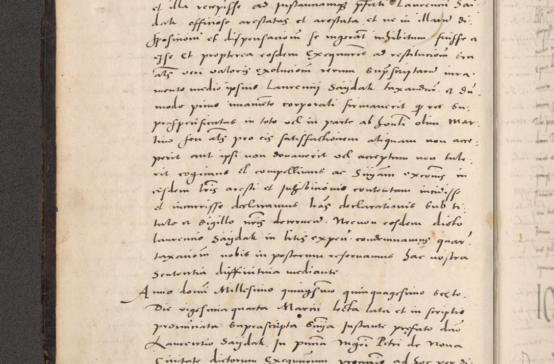 Zdjęcie nr 10 dla obiektu archiwalnego: Acta actorum causarum, sententiarum tam diffinitivarum quam interloquutoriarum, decretorum, obligationum, quietationum et constitutionum procuratorum coram reverendo domino Stanislao Schlomovski praeposito Calissiensi, archidiacono Sandecensi, canonico vicarioque in spiritualibus generali Cracocoviensi ad annum Domini millesimum quingentesimum quinquagesimum sextum, cuius indicatio quatuor decima, pontificatus sanctissimi in Christo patris domini Pauli divina providencia pape quarti anno ipsius