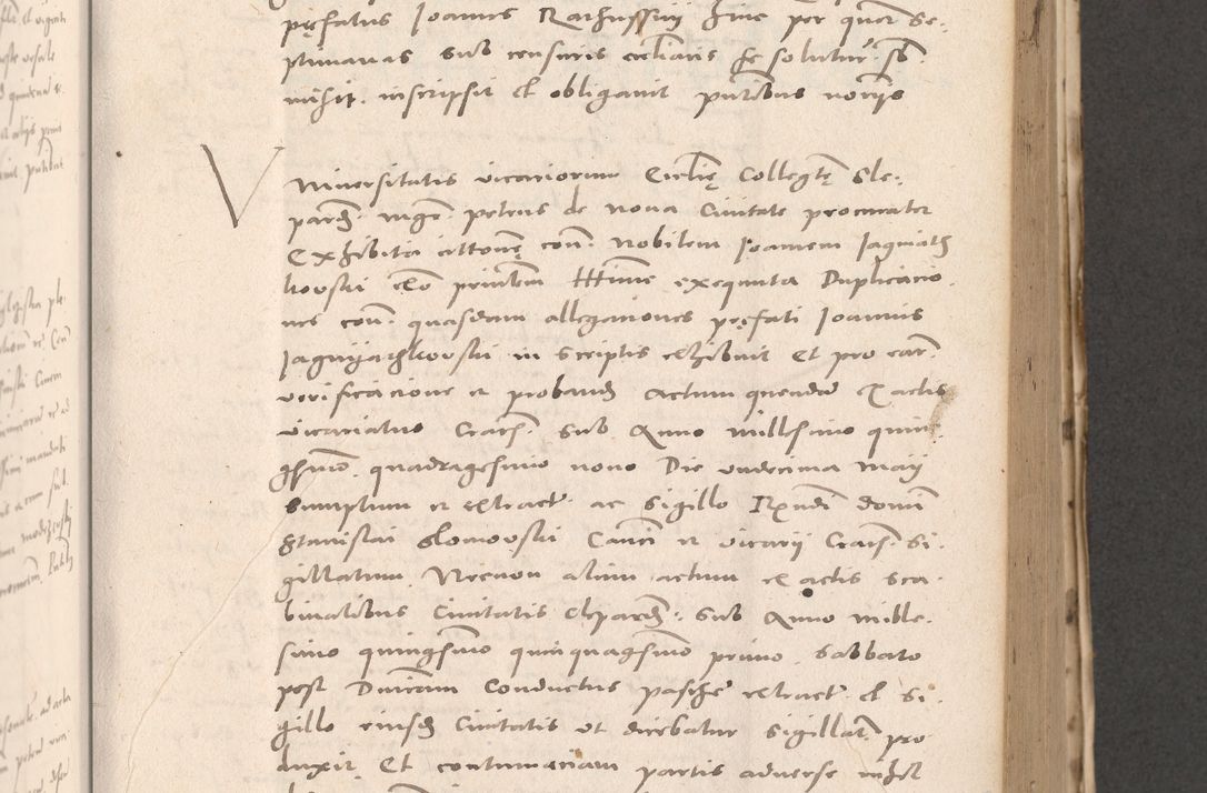 Zdjęcie nr 413 dla obiektu archiwalnego: Acta actorum causarum, sententiarum tam diffinitivarum quam interloquutoriarum, decretorum, obligationum, quietationum et constitutionum procuratorum coram reverendo domino Stanislao Schlomovski praeposito Calissiensi, archidiacono Sandecensi, canonico vicarioque in spiritualibus generali Cracocoviensi ad annum Domini millesimum quingentesimum quinquagesimum sextum, cuius indicatio quatuor decima, pontificatus sanctissimi in Christo patris domini Pauli divina providencia pape quarti anno ipsius