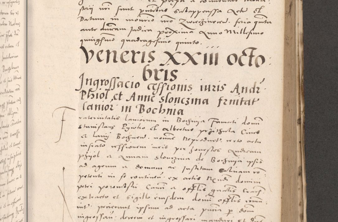 Zdjęcie nr 431 dla obiektu archiwalnego: Acta actorum causarum, sententiarum tam diffinitivarum quam interloquutoriarum, decretorum, obligationum, quietationum et constitutionum procuratorum coram reverendo domino Stanislao Schlomovski praeposito Calissiensi, archidiacono Sandecensi, canonico vicarioque in spiritualibus generali Cracocoviensi ad annum Domini millesimum quingentesimum quinquagesimum sextum, cuius indicatio quatuor decima, pontificatus sanctissimi in Christo patris domini Pauli divina providencia pape quarti anno ipsius