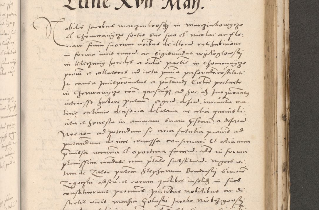 Zdjęcie nr 805 dla obiektu archiwalnego: Acta actorum causarum, sententiarum tam diffinitivarum quam interloquutoriarum, decretorum, obligationum, quietationum et constitutionum procuratorum coram reverendo domino Stanislao Schlomovski praeposito Calissiensi, archidiacono Sandecensi, canonico vicarioque in spiritualibus generali Cracocoviensi ad annum Domini millesimum quingentesimum quinquagesimum sextum, cuius indicatio quatuor decima, pontificatus sanctissimi in Christo patris domini Pauli divina providencia pape quarti anno ipsius