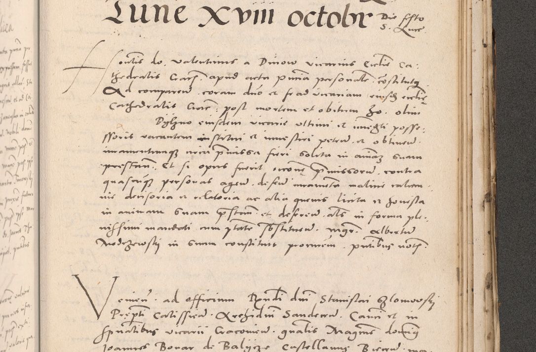 Zdjęcie nr 1015 dla obiektu archiwalnego: Acta actorum causarum, sententiarum tam diffinitivarum quam interloquutoriarum, decretorum, obligationum, quietationum et constitutionum procuratorum coram reverendo domino Stanislao Schlomovski praeposito Calissiensi, archidiacono Sandecensi, canonico vicarioque in spiritualibus generali Cracocoviensi ad annum Domini millesimum quingentesimum quinquagesimum sextum, cuius indicatio quatuor decima, pontificatus sanctissimi in Christo patris domini Pauli divina providencia pape quarti anno ipsius