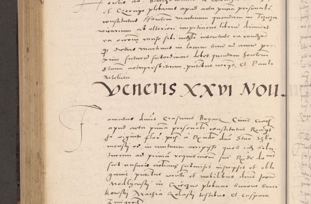 Zdjęcie nr 1054 dla obiektu archiwalnego: Acta actorum causarum, sententiarum tam diffinitivarum quam interloquutoriarum, decretorum, obligationum, quietationum et constitutionum procuratorum coram reverendo domino Stanislao Schlomovski praeposito Calissiensi, archidiacono Sandecensi, canonico vicarioque in spiritualibus generali Cracocoviensi ad annum Domini millesimum quingentesimum quinquagesimum sextum, cuius indicatio quatuor decima, pontificatus sanctissimi in Christo patris domini Pauli divina providencia pape quarti anno ipsius