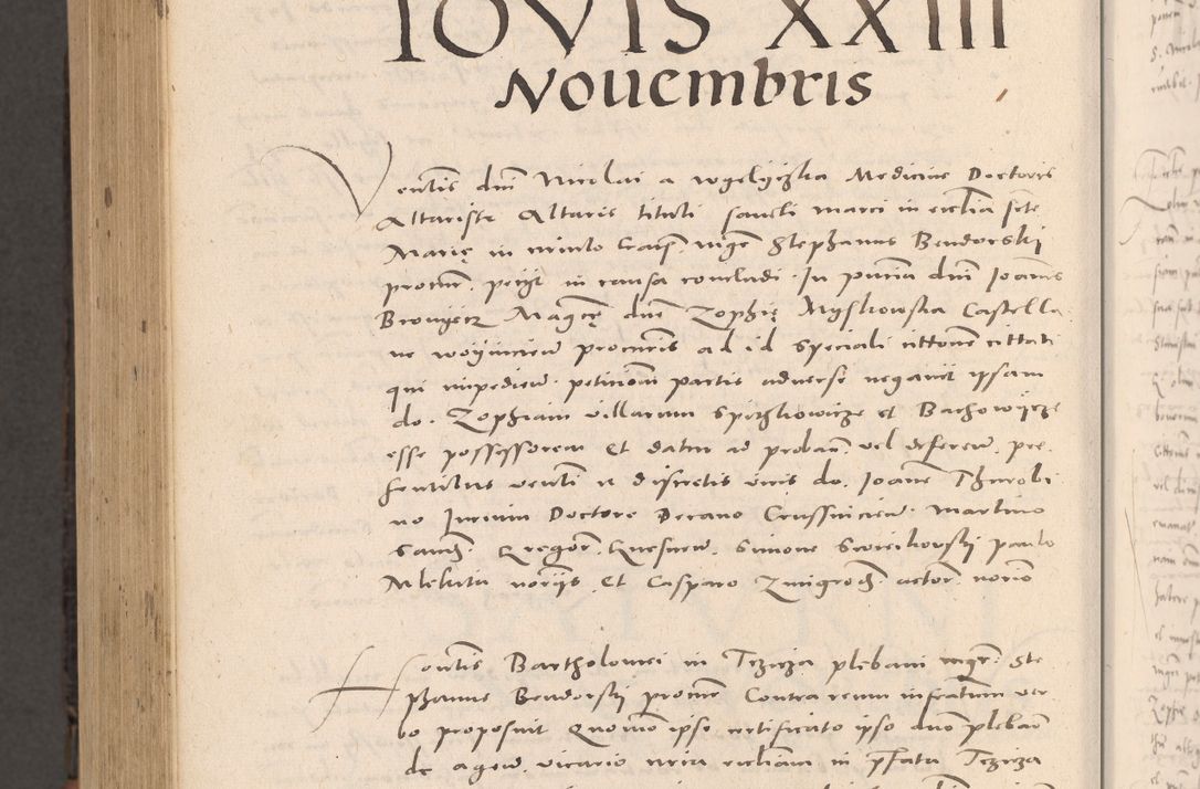 Zdjęcie nr 1050 dla obiektu archiwalnego: Acta actorum causarum, sententiarum tam diffinitivarum quam interloquutoriarum, decretorum, obligationum, quietationum et constitutionum procuratorum coram reverendo domino Stanislao Schlomovski praeposito Calissiensi, archidiacono Sandecensi, canonico vicarioque in spiritualibus generali Cracocoviensi ad annum Domini millesimum quingentesimum quinquagesimum sextum, cuius indicatio quatuor decima, pontificatus sanctissimi in Christo patris domini Pauli divina providencia pape quarti anno ipsius