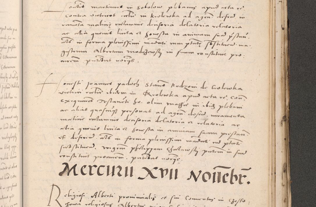 Zdjęcie nr 1045 dla obiektu archiwalnego: Acta actorum causarum, sententiarum tam diffinitivarum quam interloquutoriarum, decretorum, obligationum, quietationum et constitutionum procuratorum coram reverendo domino Stanislao Schlomovski praeposito Calissiensi, archidiacono Sandecensi, canonico vicarioque in spiritualibus generali Cracocoviensi ad annum Domini millesimum quingentesimum quinquagesimum sextum, cuius indicatio quatuor decima, pontificatus sanctissimi in Christo patris domini Pauli divina providencia pape quarti anno ipsius