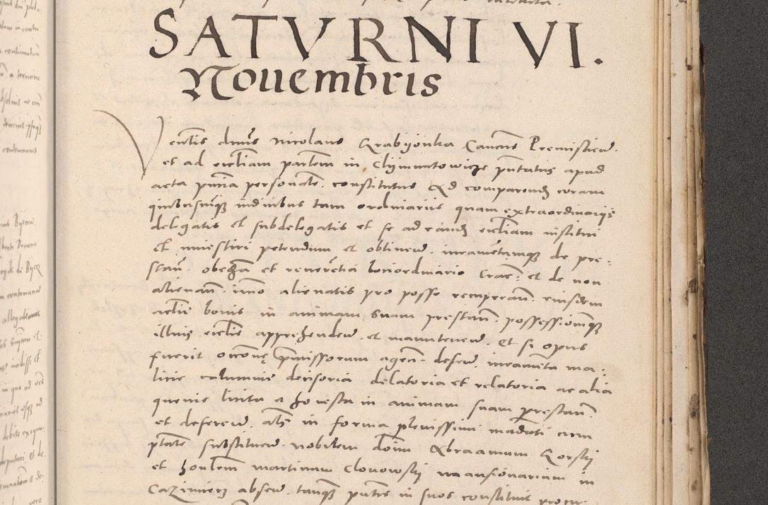 Zdjęcie nr 1037 dla obiektu archiwalnego: Acta actorum causarum, sententiarum tam diffinitivarum quam interloquutoriarum, decretorum, obligationum, quietationum et constitutionum procuratorum coram reverendo domino Stanislao Schlomovski praeposito Calissiensi, archidiacono Sandecensi, canonico vicarioque in spiritualibus generali Cracocoviensi ad annum Domini millesimum quingentesimum quinquagesimum sextum, cuius indicatio quatuor decima, pontificatus sanctissimi in Christo patris domini Pauli divina providencia pape quarti anno ipsius