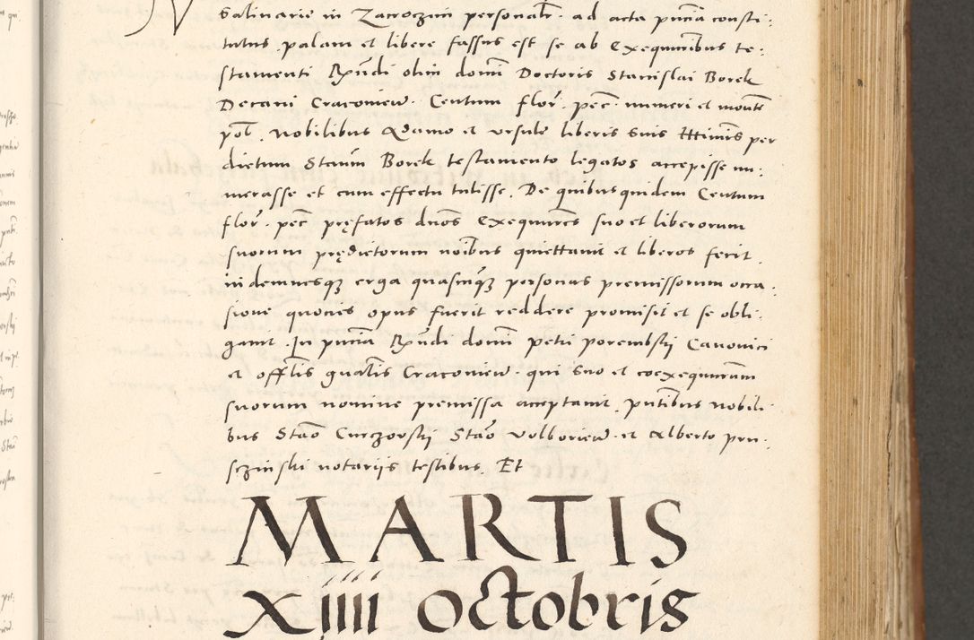 Zdjęcie nr 398 dla obiektu archiwalnego: Acta actorum, sententiarum tam diffinitivarum quam interloquutoriarum, decretorum, obligationum, quietationum et constitutionum procuratorum coram reverendo domino Andrea Przeczlauski scholastico vicarioque in spiritualibus generali Cracoviensi, ad annum Domini millesimum quingentesimum sexagesimum primum, cuius inditio quarta, pontidicatus Pii quarti, annus secundus, poeliciter sequuntur