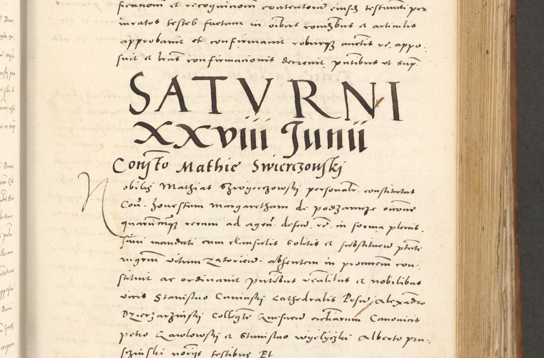 Zdjęcie nr 252 dla obiektu archiwalnego: Acta actorum, sententiarum tam diffinitivarum quam interloquutoriarum, decretorum, obligationum, quietationum et constitutionum procuratorum coram reverendo domino Andrea Przeczlauski scholastico vicarioque in spiritualibus generali Cracoviensi, ad annum Domini millesimum quingentesimum sexagesimum primum, cuius inditio quarta, pontidicatus Pii quarti, annus secundus, poeliciter sequuntur