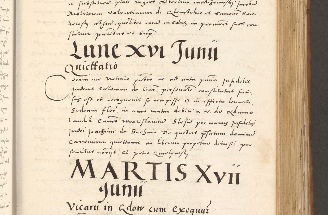 Zdjęcie nr 232 dla obiektu archiwalnego: Acta actorum, sententiarum tam diffinitivarum quam interloquutoriarum, decretorum, obligationum, quietationum et constitutionum procuratorum coram reverendo domino Andrea Przeczlauski scholastico vicarioque in spiritualibus generali Cracoviensi, ad annum Domini millesimum quingentesimum sexagesimum primum, cuius inditio quarta, pontidicatus Pii quarti, annus secundus, poeliciter sequuntur
