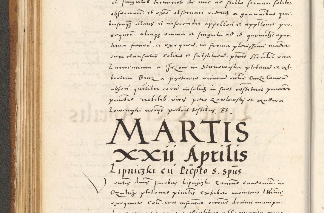 Zdjęcie nr 147 dla obiektu archiwalnego: Acta actorum, sententiarum tam diffinitivarum quam interloquutoriarum, decretorum, obligationum, quietationum et constitutionum procuratorum coram reverendo domino Andrea Przeczlauski scholastico vicarioque in spiritualibus generali Cracoviensi, ad annum Domini millesimum quingentesimum sexagesimum primum, cuius inditio quarta, pontidicatus Pii quarti, annus secundus, poeliciter sequuntur