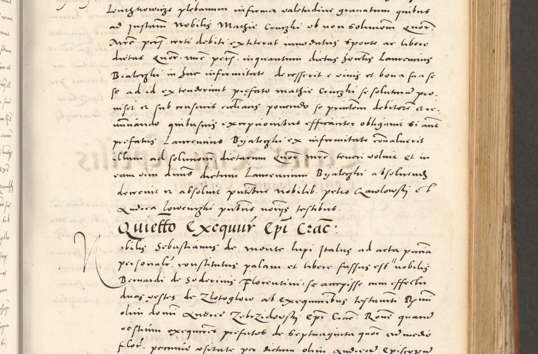 Zdjęcie nr 132 dla obiektu archiwalnego: Acta actorum, sententiarum tam diffinitivarum quam interloquutoriarum, decretorum, obligationum, quietationum et constitutionum procuratorum coram reverendo domino Andrea Przeczlauski scholastico vicarioque in spiritualibus generali Cracoviensi, ad annum Domini millesimum quingentesimum sexagesimum primum, cuius inditio quarta, pontidicatus Pii quarti, annus secundus, poeliciter sequuntur