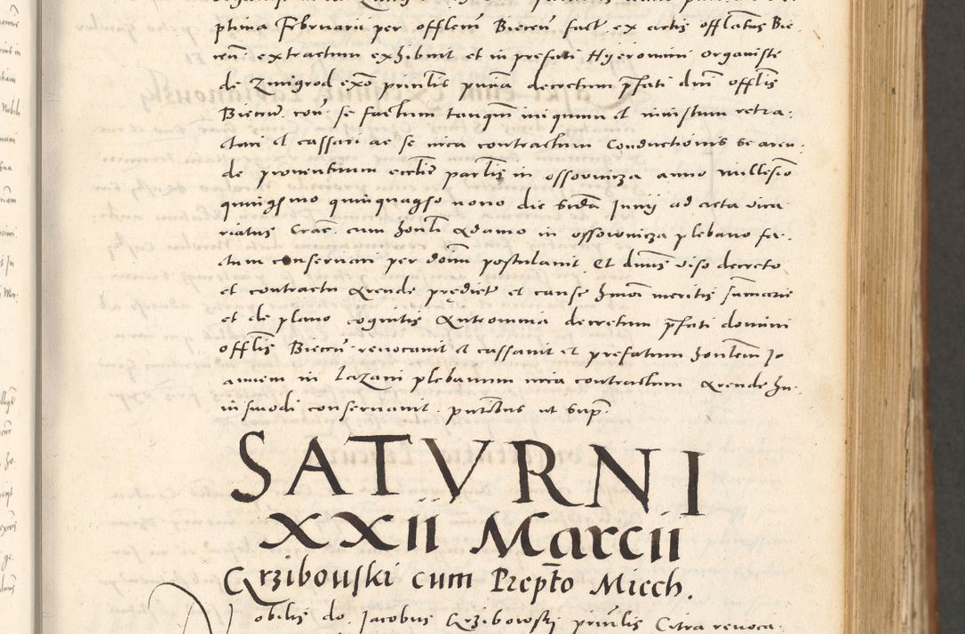 Zdjęcie nr 116 dla obiektu archiwalnego: Acta actorum, sententiarum tam diffinitivarum quam interloquutoriarum, decretorum, obligationum, quietationum et constitutionum procuratorum coram reverendo domino Andrea Przeczlauski scholastico vicarioque in spiritualibus generali Cracoviensi, ad annum Domini millesimum quingentesimum sexagesimum primum, cuius inditio quarta, pontidicatus Pii quarti, annus secundus, poeliciter sequuntur