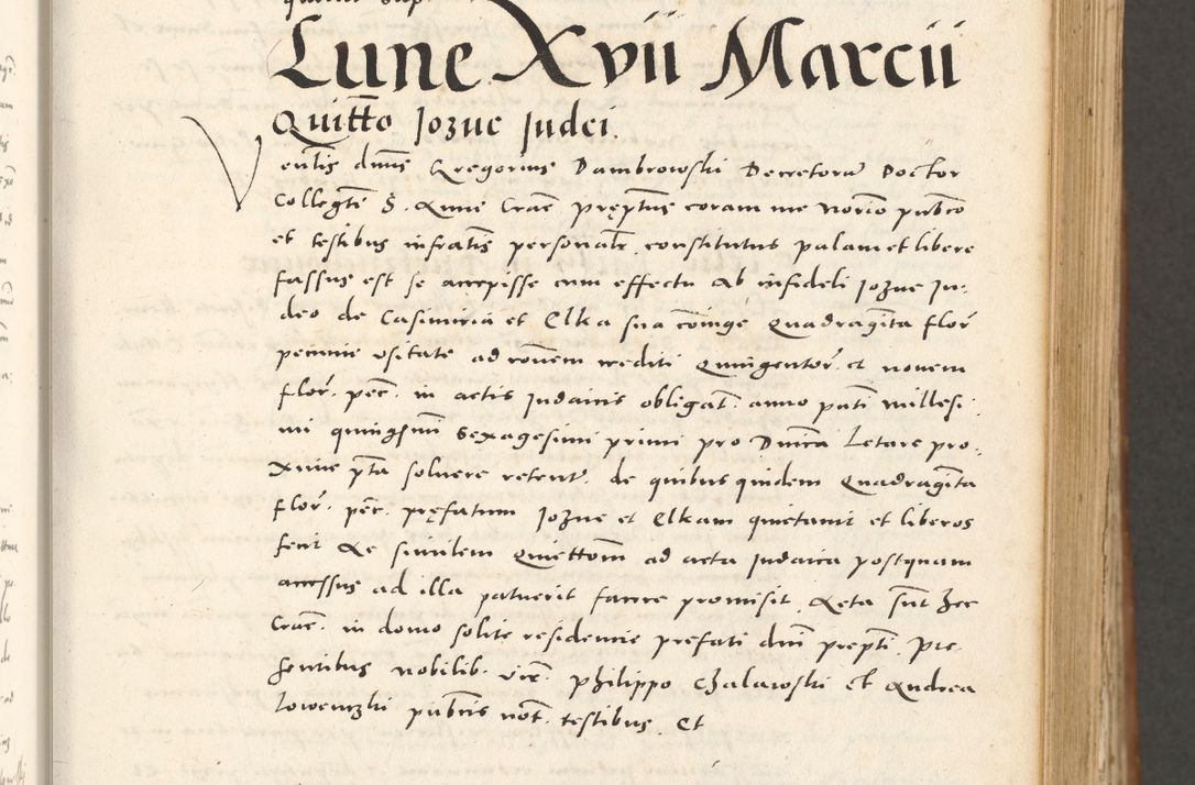 Zdjęcie nr 110 dla obiektu archiwalnego: Acta actorum, sententiarum tam diffinitivarum quam interloquutoriarum, decretorum, obligationum, quietationum et constitutionum procuratorum coram reverendo domino Andrea Przeczlauski scholastico vicarioque in spiritualibus generali Cracoviensi, ad annum Domini millesimum quingentesimum sexagesimum primum, cuius inditio quarta, pontidicatus Pii quarti, annus secundus, poeliciter sequuntur