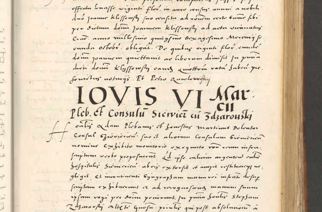 Zdjęcie nr 98 dla obiektu archiwalnego: Acta actorum, sententiarum tam diffinitivarum quam interloquutoriarum, decretorum, obligationum, quietationum et constitutionum procuratorum coram reverendo domino Andrea Przeczlauski scholastico vicarioque in spiritualibus generali Cracoviensi, ad annum Domini millesimum quingentesimum sexagesimum primum, cuius inditio quarta, pontidicatus Pii quarti, annus secundus, poeliciter sequuntur