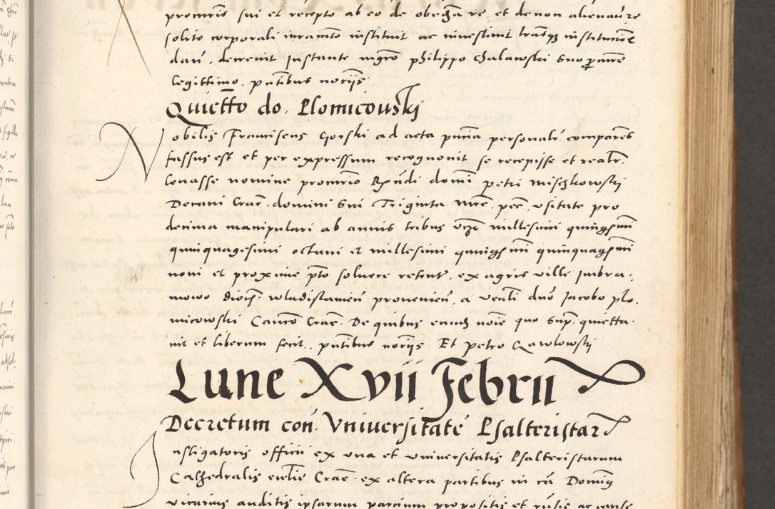 Zdjęcie nr 82 dla obiektu archiwalnego: Acta actorum, sententiarum tam diffinitivarum quam interloquutoriarum, decretorum, obligationum, quietationum et constitutionum procuratorum coram reverendo domino Andrea Przeczlauski scholastico vicarioque in spiritualibus generali Cracoviensi, ad annum Domini millesimum quingentesimum sexagesimum primum, cuius inditio quarta, pontidicatus Pii quarti, annus secundus, poeliciter sequuntur