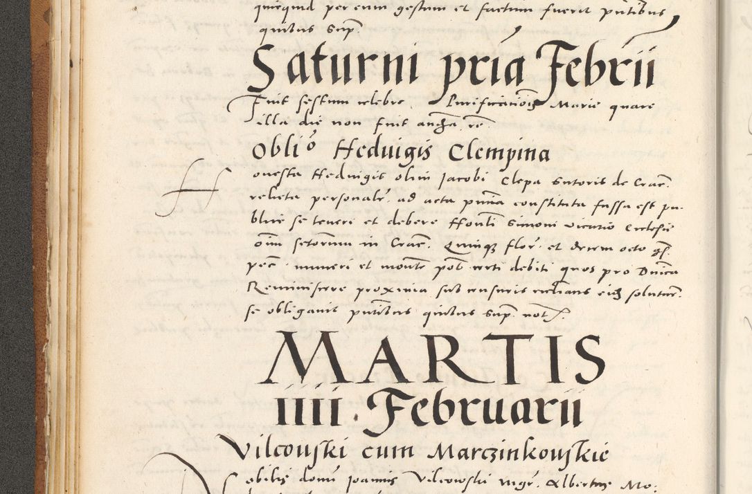 Zdjęcie nr 61 dla obiektu archiwalnego: Acta actorum, sententiarum tam diffinitivarum quam interloquutoriarum, decretorum, obligationum, quietationum et constitutionum procuratorum coram reverendo domino Andrea Przeczlauski scholastico vicarioque in spiritualibus generali Cracoviensi, ad annum Domini millesimum quingentesimum sexagesimum primum, cuius inditio quarta, pontidicatus Pii quarti, annus secundus, poeliciter sequuntur