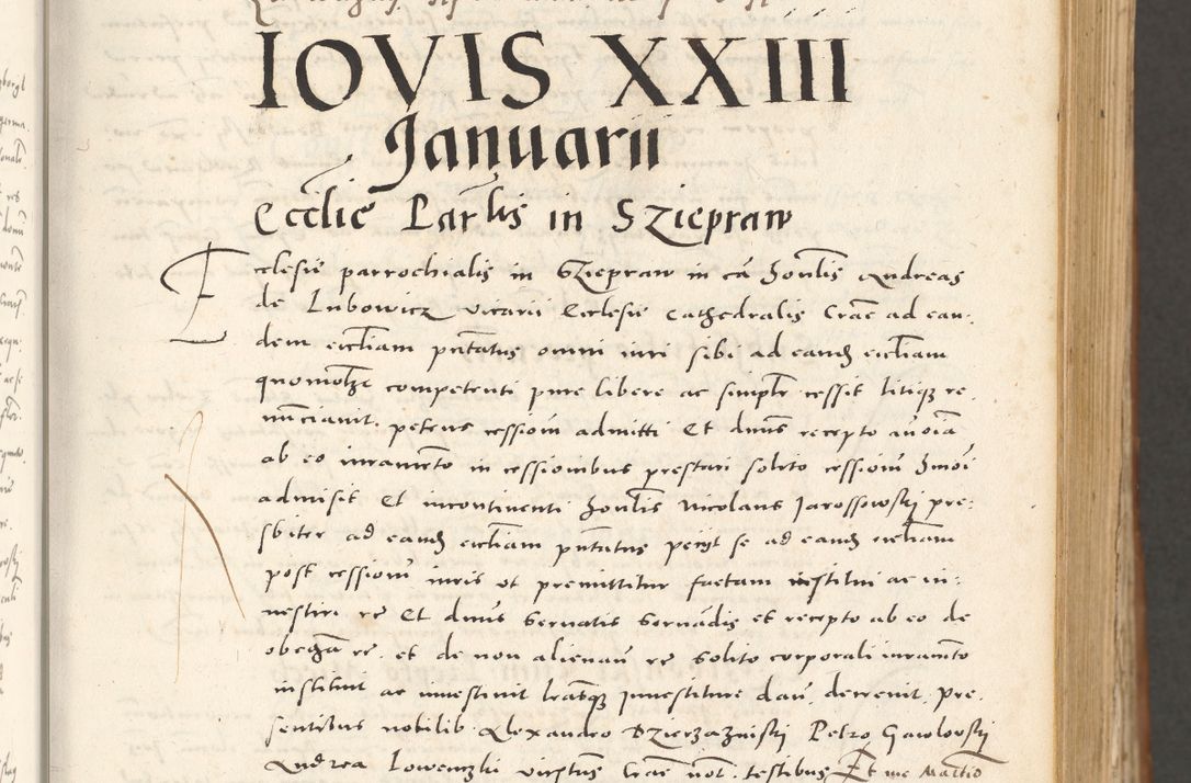Zdjęcie nr 46 dla obiektu archiwalnego: Acta actorum, sententiarum tam diffinitivarum quam interloquutoriarum, decretorum, obligationum, quietationum et constitutionum procuratorum coram reverendo domino Andrea Przeczlauski scholastico vicarioque in spiritualibus generali Cracoviensi, ad annum Domini millesimum quingentesimum sexagesimum primum, cuius inditio quarta, pontidicatus Pii quarti, annus secundus, poeliciter sequuntur