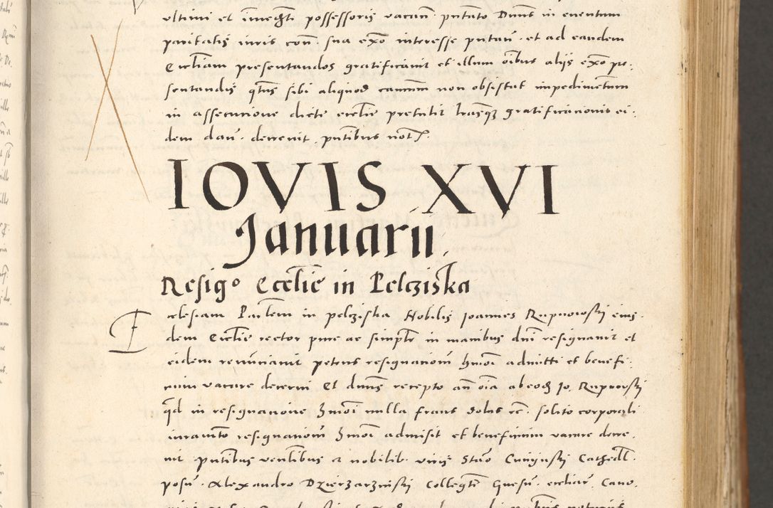 Zdjęcie nr 32 dla obiektu archiwalnego: Acta actorum, sententiarum tam diffinitivarum quam interloquutoriarum, decretorum, obligationum, quietationum et constitutionum procuratorum coram reverendo domino Andrea Przeczlauski scholastico vicarioque in spiritualibus generali Cracoviensi, ad annum Domini millesimum quingentesimum sexagesimum primum, cuius inditio quarta, pontidicatus Pii quarti, annus secundus, poeliciter sequuntur