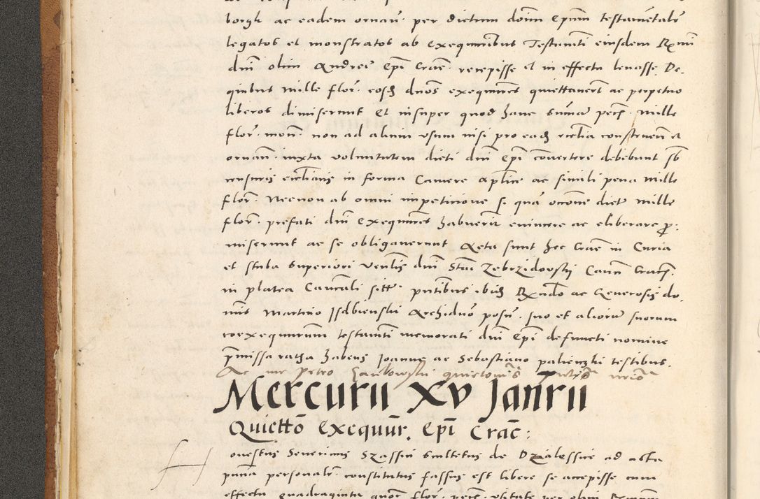 Zdjęcie nr 31 dla obiektu archiwalnego: Acta actorum, sententiarum tam diffinitivarum quam interloquutoriarum, decretorum, obligationum, quietationum et constitutionum procuratorum coram reverendo domino Andrea Przeczlauski scholastico vicarioque in spiritualibus generali Cracoviensi, ad annum Domini millesimum quingentesimum sexagesimum primum, cuius inditio quarta, pontidicatus Pii quarti, annus secundus, poeliciter sequuntur