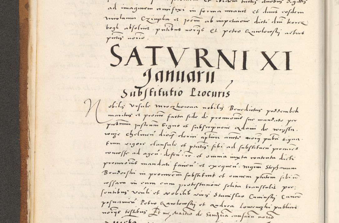 Zdjęcie nr 23 dla obiektu archiwalnego: Acta actorum, sententiarum tam diffinitivarum quam interloquutoriarum, decretorum, obligationum, quietationum et constitutionum procuratorum coram reverendo domino Andrea Przeczlauski scholastico vicarioque in spiritualibus generali Cracoviensi, ad annum Domini millesimum quingentesimum sexagesimum primum, cuius inditio quarta, pontidicatus Pii quarti, annus secundus, poeliciter sequuntur