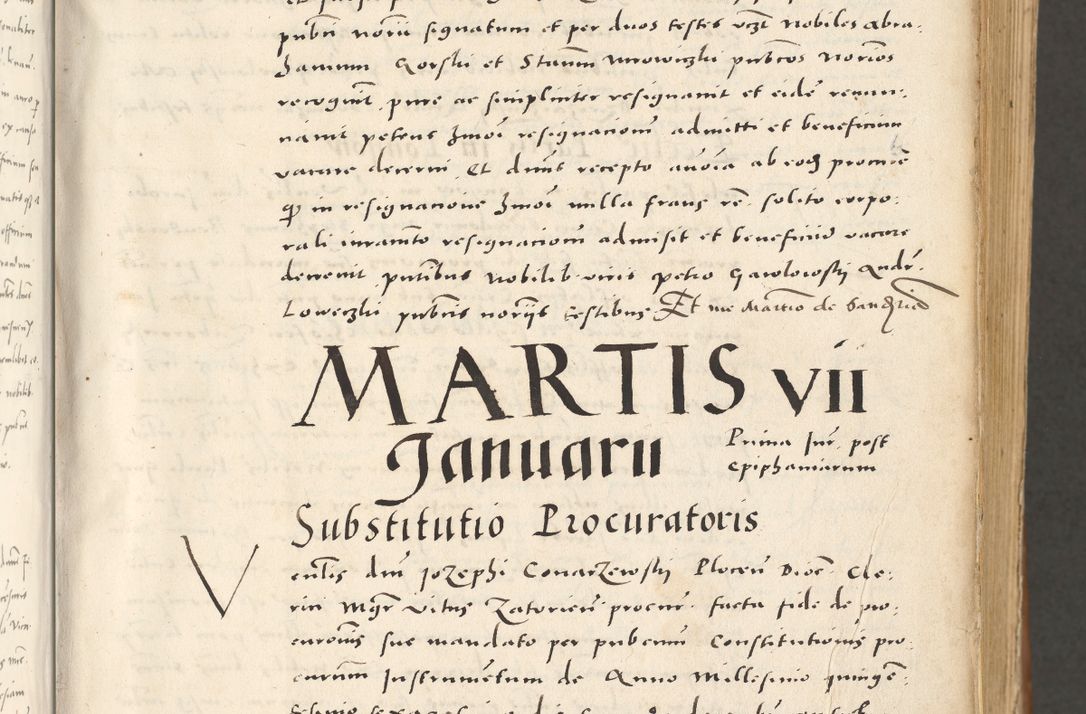 Zdjęcie nr 10 dla obiektu archiwalnego: Acta actorum, sententiarum tam diffinitivarum quam interloquutoriarum, decretorum, obligationum, quietationum et constitutionum procuratorum coram reverendo domino Andrea Przeczlauski scholastico vicarioque in spiritualibus generali Cracoviensi, ad annum Domini millesimum quingentesimum sexagesimum primum, cuius inditio quarta, pontidicatus Pii quarti, annus secundus, poeliciter sequuntur