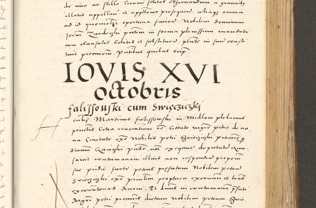Zdjęcie nr 404 dla obiektu archiwalnego: Acta actorum, sententiarum tam diffinitivarum quam interloquutoriarum, decretorum, obligationum, quietationum et constitutionum procuratorum coram reverendo domino Andrea Przeczlauski scholastico vicarioque in spiritualibus generali Cracoviensi, ad annum Domini millesimum quingentesimum sexagesimum primum, cuius inditio quarta, pontidicatus Pii quarti, annus secundus, poeliciter sequuntur