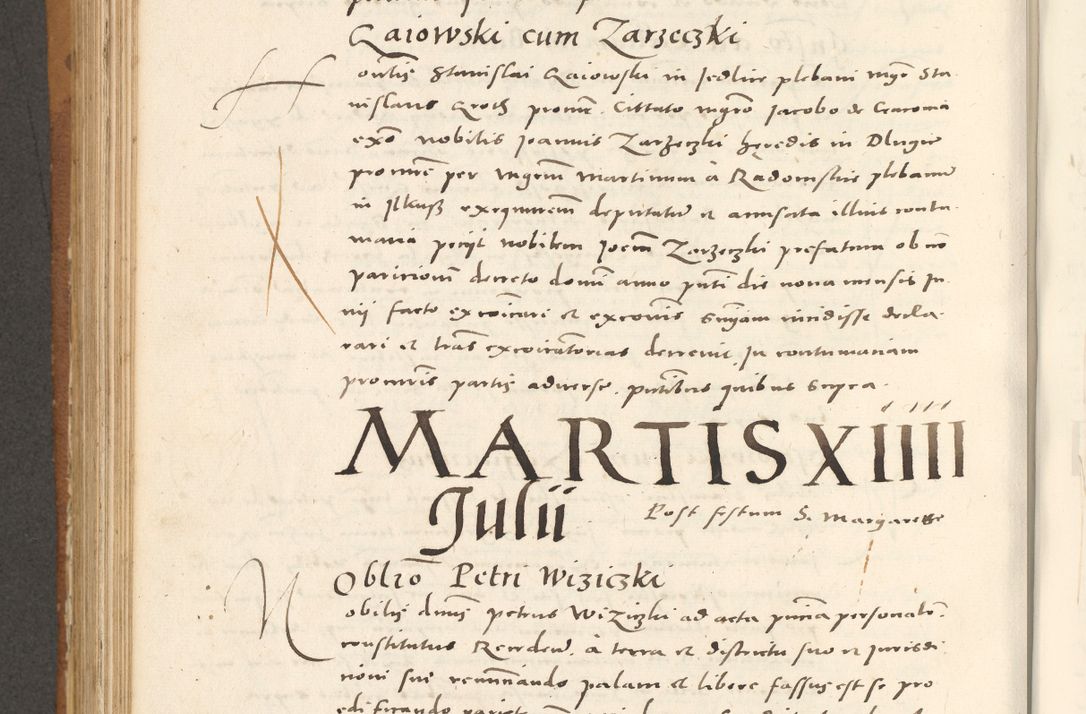Zdjęcie nr 701 dla obiektu archiwalnego: Acta actorum, sententiarum tam diffinitivarum quam interloquutoriarum, decretorum, obligationum, quietationum et constitutionum procuratorum coram reverendo domino Andrea Przeczlauski scholastico vicarioque in spiritualibus generali Cracoviensi, ad annum Domini millesimum quingentesimum sexagesimum primum, cuius inditio quarta, pontidicatus Pii quarti, annus secundus, poeliciter sequuntur