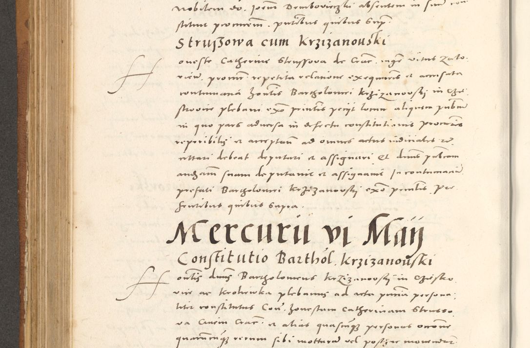 Zdjęcie nr 585 dla obiektu archiwalnego: Acta actorum, sententiarum tam diffinitivarum quam interloquutoriarum, decretorum, obligationum, quietationum et constitutionum procuratorum coram reverendo domino Andrea Przeczlauski scholastico vicarioque in spiritualibus generali Cracoviensi, ad annum Domini millesimum quingentesimum sexagesimum primum, cuius inditio quarta, pontidicatus Pii quarti, annus secundus, poeliciter sequuntur
