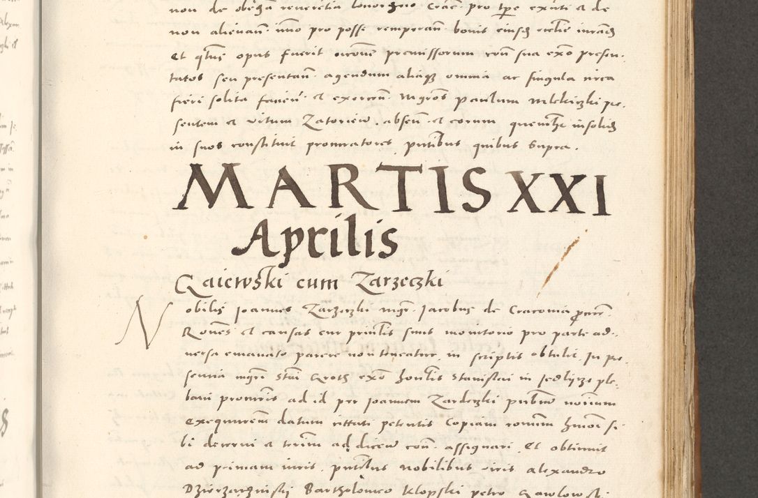 Zdjęcie nr 564 dla obiektu archiwalnego: Acta actorum, sententiarum tam diffinitivarum quam interloquutoriarum, decretorum, obligationum, quietationum et constitutionum procuratorum coram reverendo domino Andrea Przeczlauski scholastico vicarioque in spiritualibus generali Cracoviensi, ad annum Domini millesimum quingentesimum sexagesimum primum, cuius inditio quarta, pontidicatus Pii quarti, annus secundus, poeliciter sequuntur