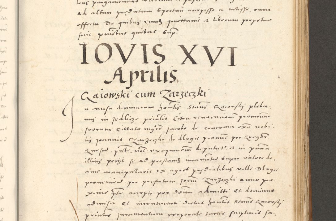 Zdjęcie nr 554 dla obiektu archiwalnego: Acta actorum, sententiarum tam diffinitivarum quam interloquutoriarum, decretorum, obligationum, quietationum et constitutionum procuratorum coram reverendo domino Andrea Przeczlauski scholastico vicarioque in spiritualibus generali Cracoviensi, ad annum Domini millesimum quingentesimum sexagesimum primum, cuius inditio quarta, pontidicatus Pii quarti, annus secundus, poeliciter sequuntur