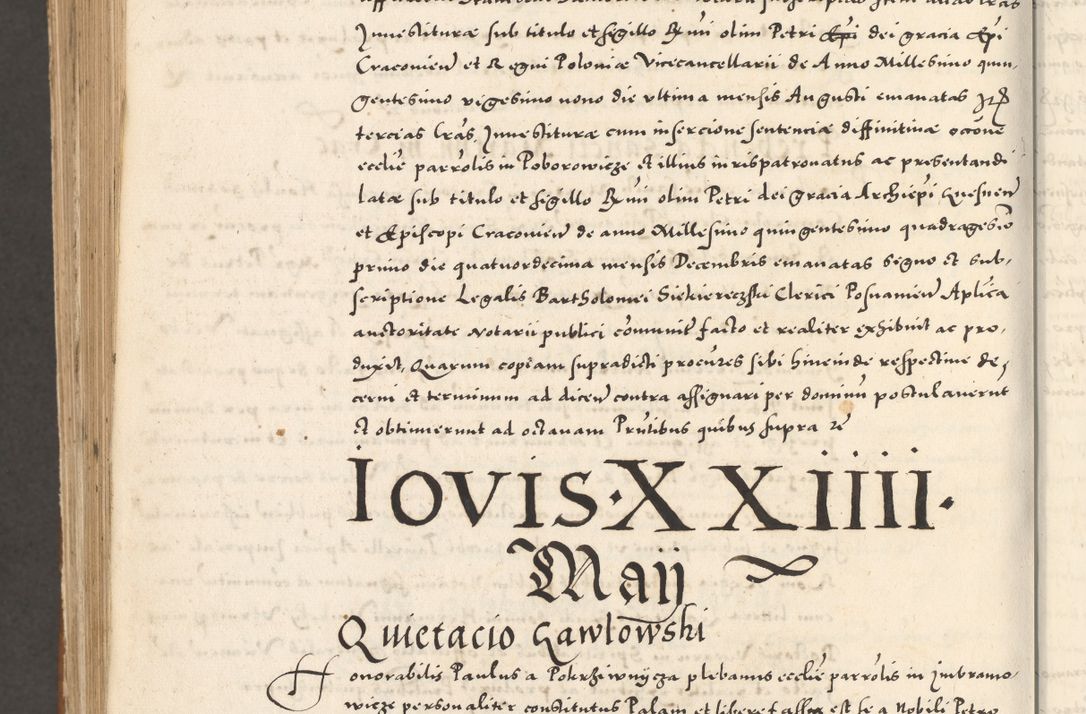 Zdjęcie nr 1227 dla obiektu archiwalnego: Acta actorum, sententiarum tam diffinitivarum quam interloquutoriarum, decretorum, obligationum, quietationum et constitutionum procuratorum coram reverendo domino Andrea Przeczlauski scholastico vicarioque in spiritualibus generali Cracoviensi, ad annum Domini millesimum quingentesimum sexagesimum primum, cuius inditio quarta, pontidicatus Pii quarti, annus secundus, poeliciter sequuntur