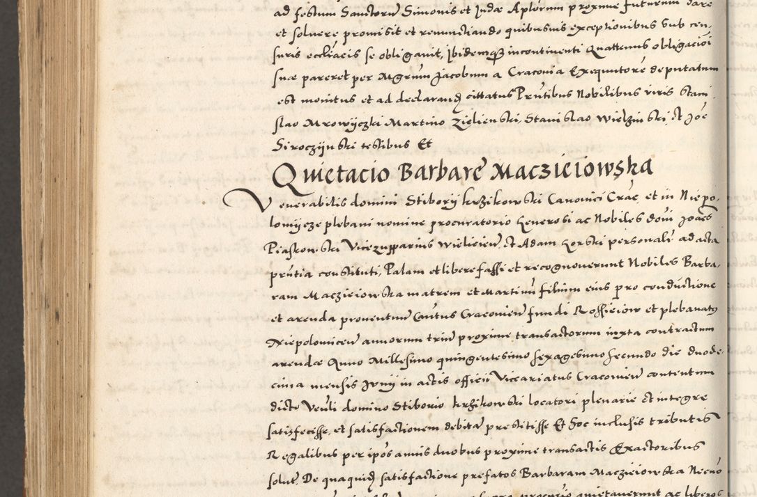 Zdjęcie nr 1189 dla obiektu archiwalnego: Acta actorum, sententiarum tam diffinitivarum quam interloquutoriarum, decretorum, obligationum, quietationum et constitutionum procuratorum coram reverendo domino Andrea Przeczlauski scholastico vicarioque in spiritualibus generali Cracoviensi, ad annum Domini millesimum quingentesimum sexagesimum primum, cuius inditio quarta, pontidicatus Pii quarti, annus secundus, poeliciter sequuntur