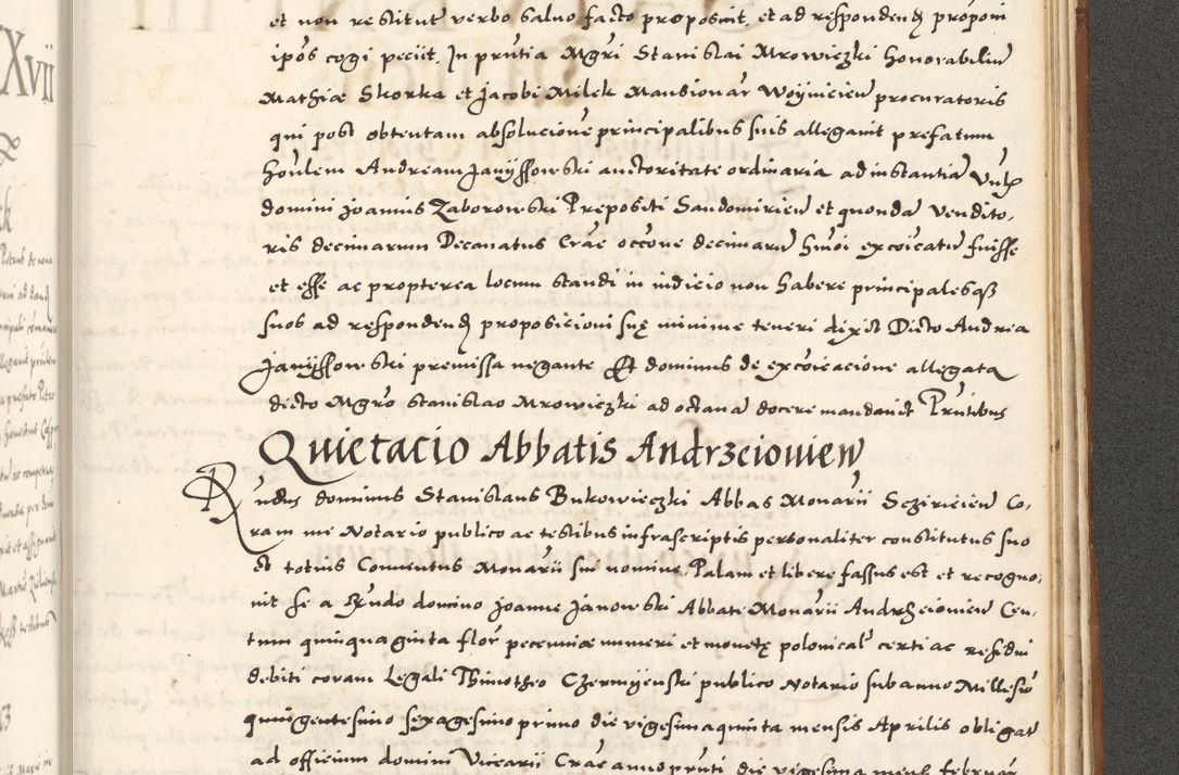 Zdjęcie nr 1162 dla obiektu archiwalnego: Acta actorum, sententiarum tam diffinitivarum quam interloquutoriarum, decretorum, obligationum, quietationum et constitutionum procuratorum coram reverendo domino Andrea Przeczlauski scholastico vicarioque in spiritualibus generali Cracoviensi, ad annum Domini millesimum quingentesimum sexagesimum primum, cuius inditio quarta, pontidicatus Pii quarti, annus secundus, poeliciter sequuntur