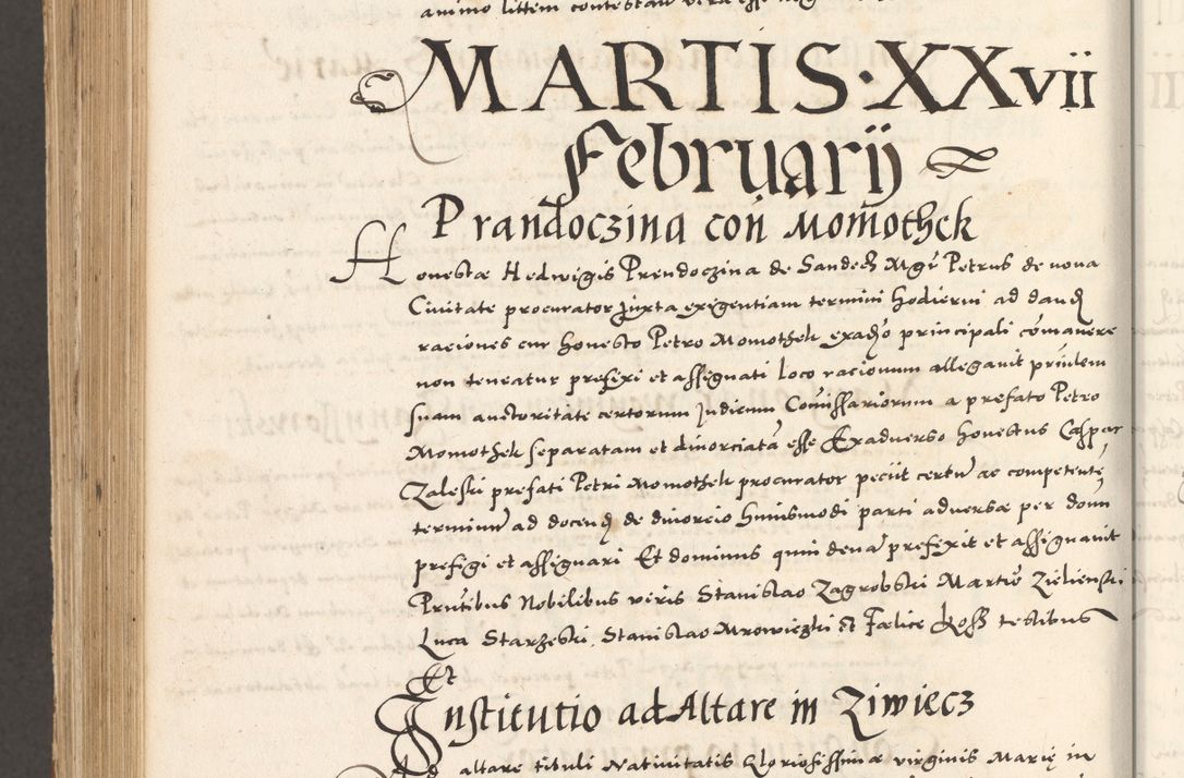 Zdjęcie nr 1161 dla obiektu archiwalnego: Acta actorum, sententiarum tam diffinitivarum quam interloquutoriarum, decretorum, obligationum, quietationum et constitutionum procuratorum coram reverendo domino Andrea Przeczlauski scholastico vicarioque in spiritualibus generali Cracoviensi, ad annum Domini millesimum quingentesimum sexagesimum primum, cuius inditio quarta, pontidicatus Pii quarti, annus secundus, poeliciter sequuntur