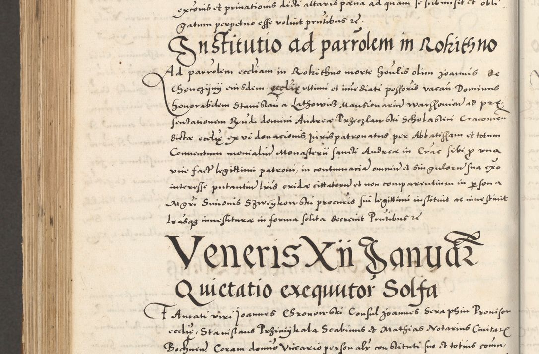 Zdjęcie nr 1135 dla obiektu archiwalnego: Acta actorum, sententiarum tam diffinitivarum quam interloquutoriarum, decretorum, obligationum, quietationum et constitutionum procuratorum coram reverendo domino Andrea Przeczlauski scholastico vicarioque in spiritualibus generali Cracoviensi, ad annum Domini millesimum quingentesimum sexagesimum primum, cuius inditio quarta, pontidicatus Pii quarti, annus secundus, poeliciter sequuntur
