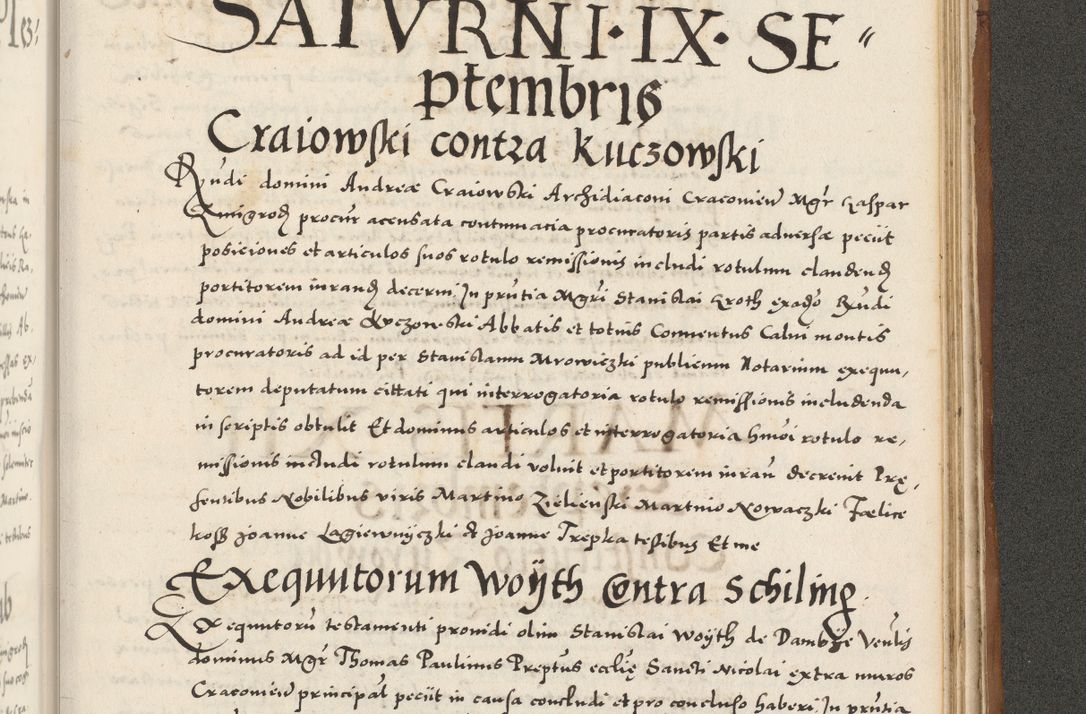 Zdjęcie nr 1116 dla obiektu archiwalnego: Acta actorum, sententiarum tam diffinitivarum quam interloquutoriarum, decretorum, obligationum, quietationum et constitutionum procuratorum coram reverendo domino Andrea Przeczlauski scholastico vicarioque in spiritualibus generali Cracoviensi, ad annum Domini millesimum quingentesimum sexagesimum primum, cuius inditio quarta, pontidicatus Pii quarti, annus secundus, poeliciter sequuntur