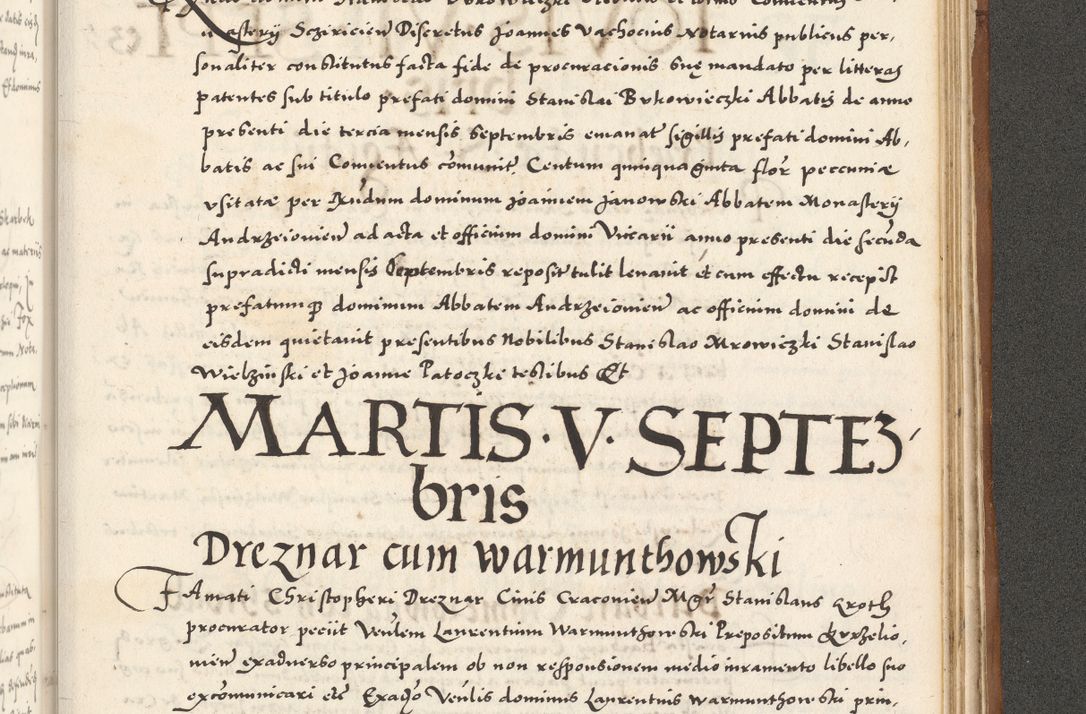 Zdjęcie nr 1114 dla obiektu archiwalnego: Acta actorum, sententiarum tam diffinitivarum quam interloquutoriarum, decretorum, obligationum, quietationum et constitutionum procuratorum coram reverendo domino Andrea Przeczlauski scholastico vicarioque in spiritualibus generali Cracoviensi, ad annum Domini millesimum quingentesimum sexagesimum primum, cuius inditio quarta, pontidicatus Pii quarti, annus secundus, poeliciter sequuntur