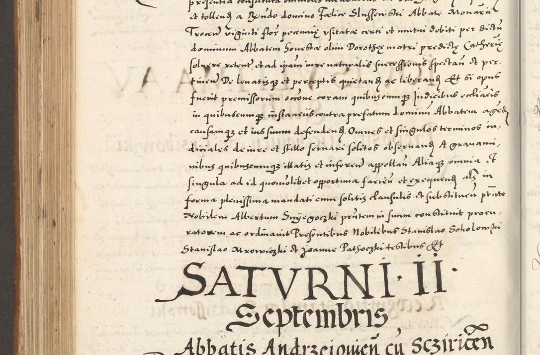 Zdjęcie nr 1111 dla obiektu archiwalnego: Acta actorum, sententiarum tam diffinitivarum quam interloquutoriarum, decretorum, obligationum, quietationum et constitutionum procuratorum coram reverendo domino Andrea Przeczlauski scholastico vicarioque in spiritualibus generali Cracoviensi, ad annum Domini millesimum quingentesimum sexagesimum primum, cuius inditio quarta, pontidicatus Pii quarti, annus secundus, poeliciter sequuntur