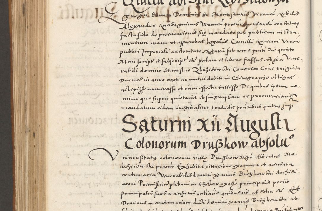 Zdjęcie nr 1105 dla obiektu archiwalnego: Acta actorum, sententiarum tam diffinitivarum quam interloquutoriarum, decretorum, obligationum, quietationum et constitutionum procuratorum coram reverendo domino Andrea Przeczlauski scholastico vicarioque in spiritualibus generali Cracoviensi, ad annum Domini millesimum quingentesimum sexagesimum primum, cuius inditio quarta, pontidicatus Pii quarti, annus secundus, poeliciter sequuntur