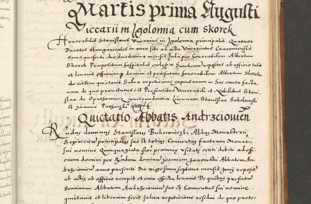 Zdjęcie nr 1104 dla obiektu archiwalnego: Acta actorum, sententiarum tam diffinitivarum quam interloquutoriarum, decretorum, obligationum, quietationum et constitutionum procuratorum coram reverendo domino Andrea Przeczlauski scholastico vicarioque in spiritualibus generali Cracoviensi, ad annum Domini millesimum quingentesimum sexagesimum primum, cuius inditio quarta, pontidicatus Pii quarti, annus secundus, poeliciter sequuntur