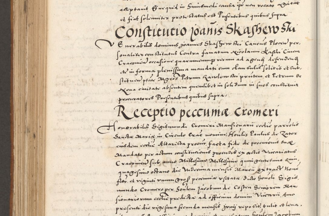 Zdjęcie nr 1097 dla obiektu archiwalnego: Acta actorum, sententiarum tam diffinitivarum quam interloquutoriarum, decretorum, obligationum, quietationum et constitutionum procuratorum coram reverendo domino Andrea Przeczlauski scholastico vicarioque in spiritualibus generali Cracoviensi, ad annum Domini millesimum quingentesimum sexagesimum primum, cuius inditio quarta, pontidicatus Pii quarti, annus secundus, poeliciter sequuntur