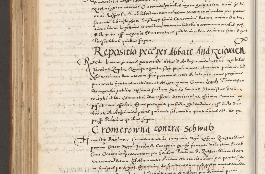 Zdjęcie nr 1085 dla obiektu archiwalnego: Acta actorum, sententiarum tam diffinitivarum quam interloquutoriarum, decretorum, obligationum, quietationum et constitutionum procuratorum coram reverendo domino Andrea Przeczlauski scholastico vicarioque in spiritualibus generali Cracoviensi, ad annum Domini millesimum quingentesimum sexagesimum primum, cuius inditio quarta, pontidicatus Pii quarti, annus secundus, poeliciter sequuntur