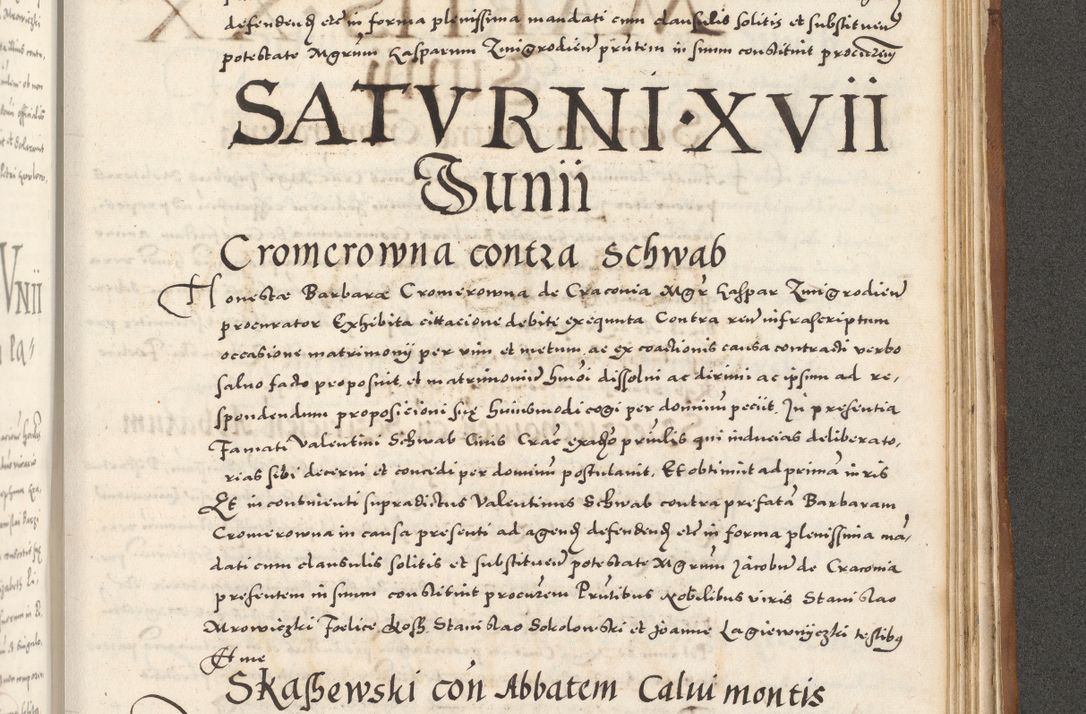 Zdjęcie nr 1080 dla obiektu archiwalnego: Acta actorum, sententiarum tam diffinitivarum quam interloquutoriarum, decretorum, obligationum, quietationum et constitutionum procuratorum coram reverendo domino Andrea Przeczlauski scholastico vicarioque in spiritualibus generali Cracoviensi, ad annum Domini millesimum quingentesimum sexagesimum primum, cuius inditio quarta, pontidicatus Pii quarti, annus secundus, poeliciter sequuntur