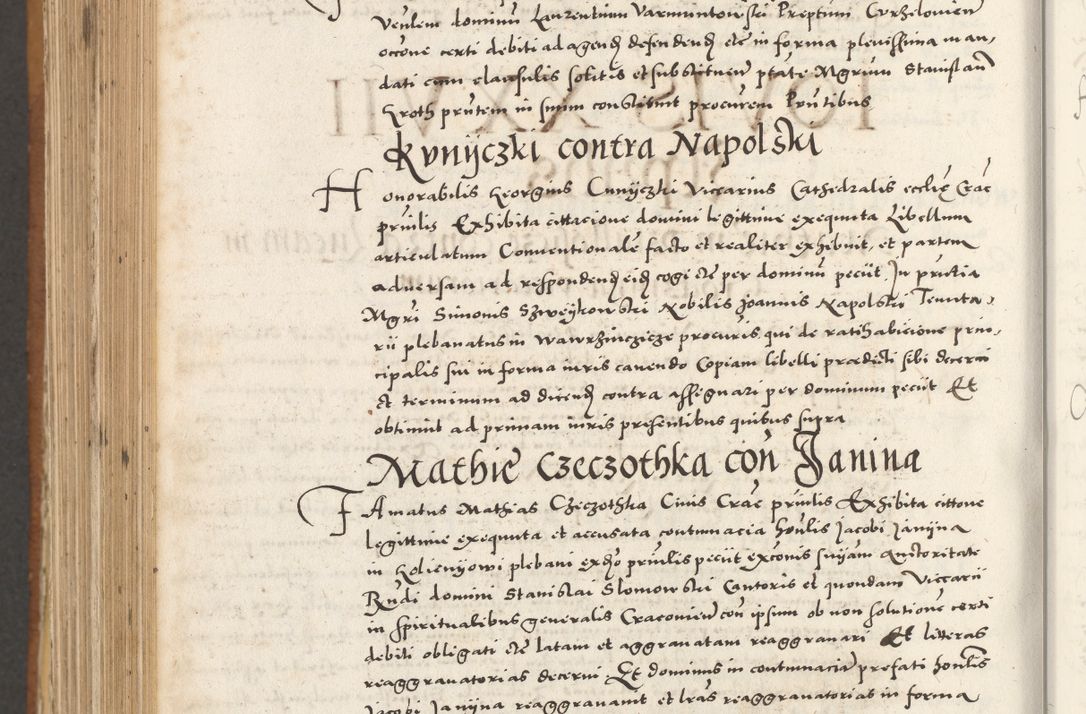 Zdjęcie nr 1059 dla obiektu archiwalnego: Acta actorum, sententiarum tam diffinitivarum quam interloquutoriarum, decretorum, obligationum, quietationum et constitutionum procuratorum coram reverendo domino Andrea Przeczlauski scholastico vicarioque in spiritualibus generali Cracoviensi, ad annum Domini millesimum quingentesimum sexagesimum primum, cuius inditio quarta, pontidicatus Pii quarti, annus secundus, poeliciter sequuntur