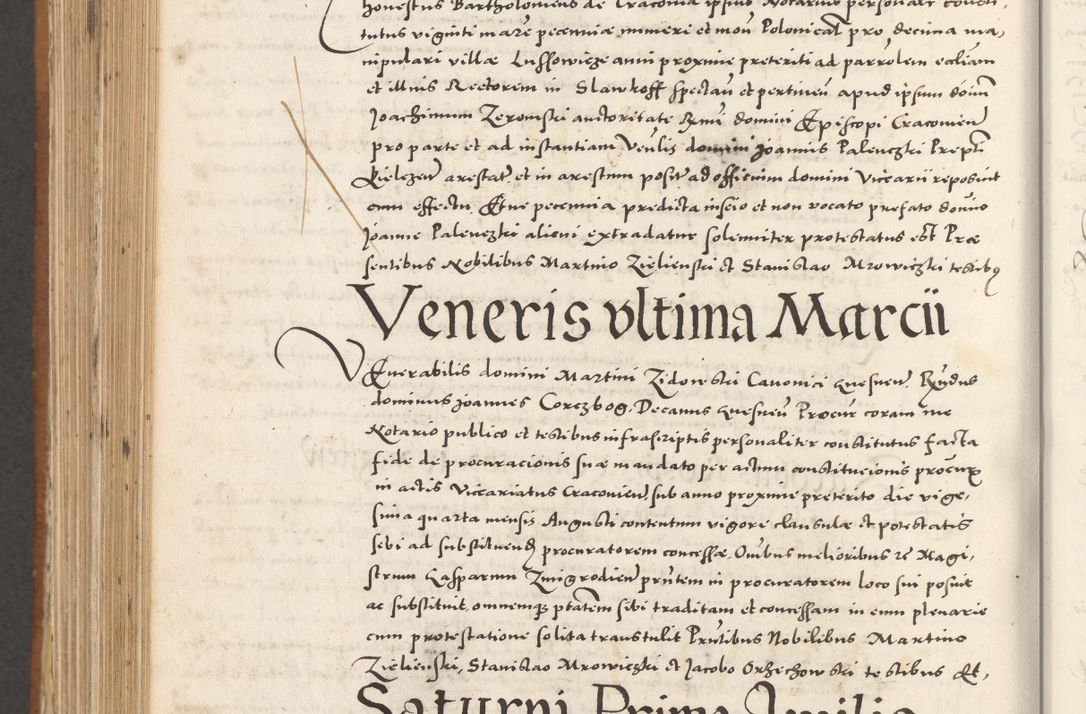 Zdjęcie nr 1049 dla obiektu archiwalnego: Acta actorum, sententiarum tam diffinitivarum quam interloquutoriarum, decretorum, obligationum, quietationum et constitutionum procuratorum coram reverendo domino Andrea Przeczlauski scholastico vicarioque in spiritualibus generali Cracoviensi, ad annum Domini millesimum quingentesimum sexagesimum primum, cuius inditio quarta, pontidicatus Pii quarti, annus secundus, poeliciter sequuntur