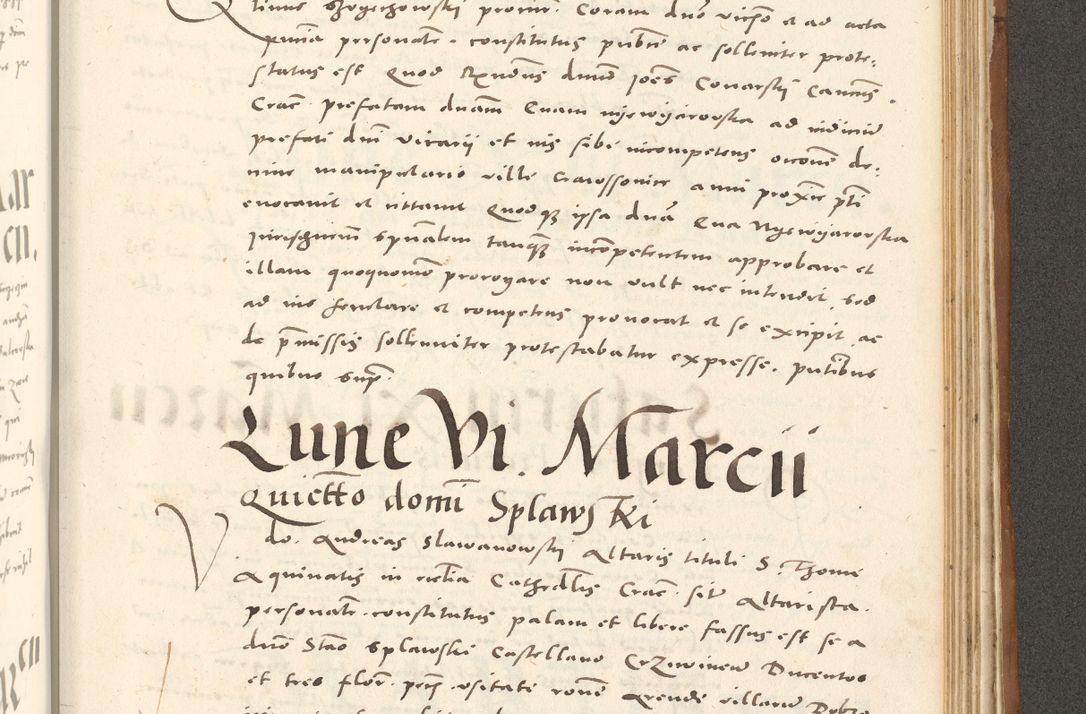Zdjęcie nr 1036 dla obiektu archiwalnego: Acta actorum, sententiarum tam diffinitivarum quam interloquutoriarum, decretorum, obligationum, quietationum et constitutionum procuratorum coram reverendo domino Andrea Przeczlauski scholastico vicarioque in spiritualibus generali Cracoviensi, ad annum Domini millesimum quingentesimum sexagesimum primum, cuius inditio quarta, pontidicatus Pii quarti, annus secundus, poeliciter sequuntur